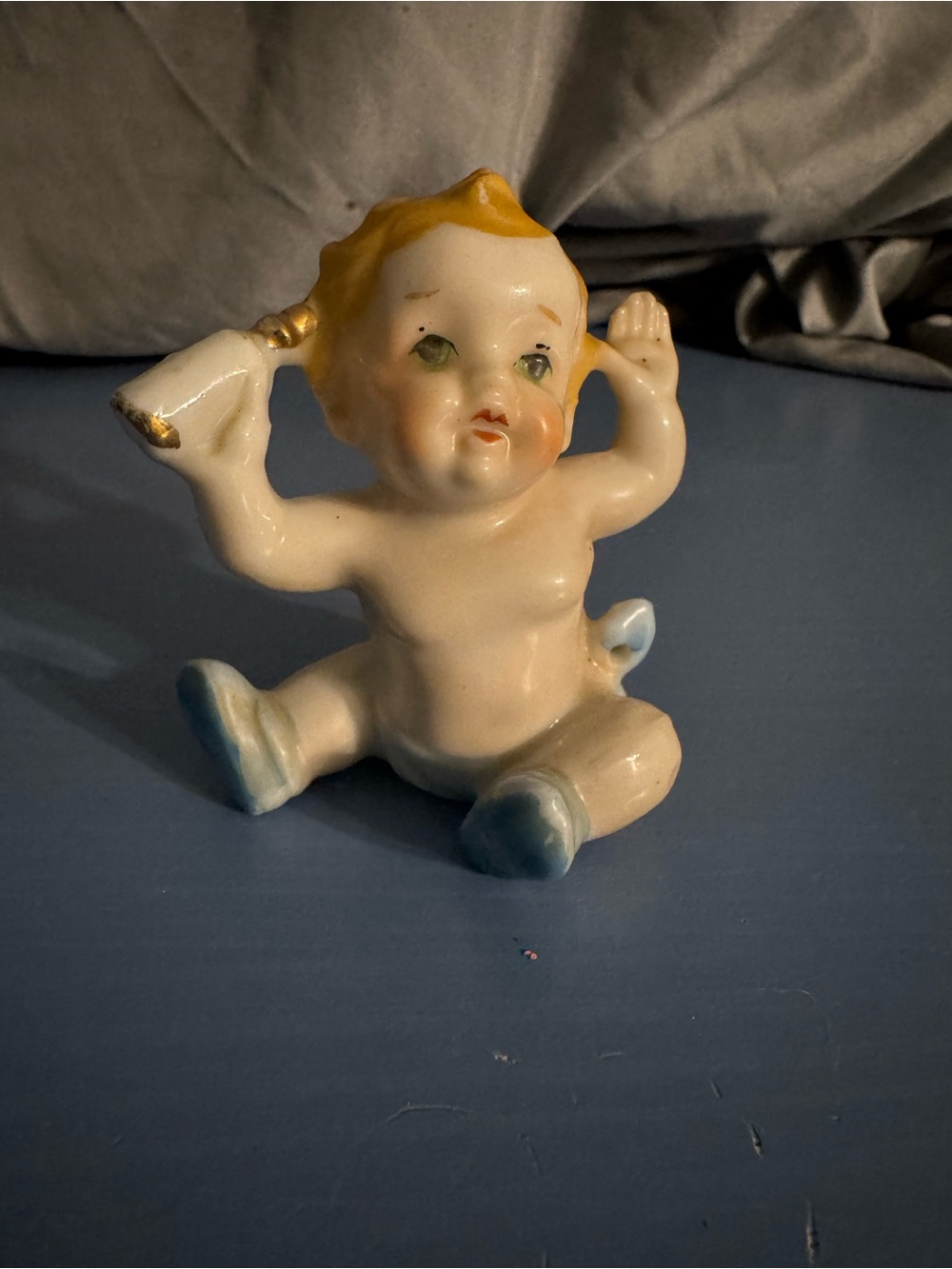 Ceramic Baby Figurine in White and Yellow - Decorative Home Accent
